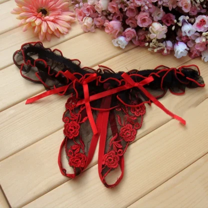 Embroidered Floral Crotchless Panty - Image 2