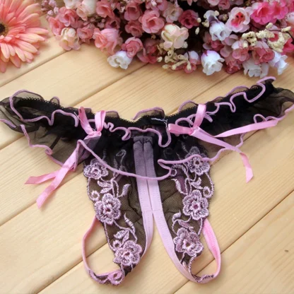 Embroidered Floral Crotchless Panty - Image 5