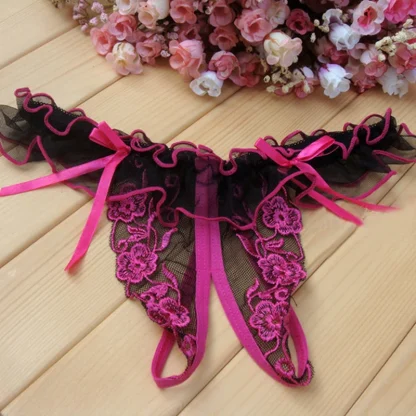 Embroidered Floral Crotchless Panty - Image 4