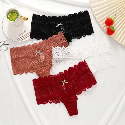 Solid Sheer Lace Thong Panty - Image 5