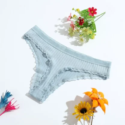 Cotton Lace Trim Thong Panties - Image 5