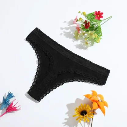 Cotton Lace Trim Thong Panties - Image 2