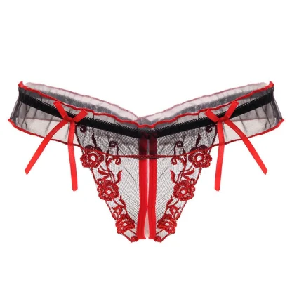 Embroidered Floral Crotchless Panty