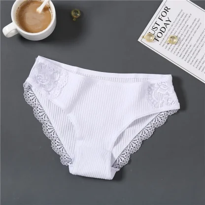 Lace Trim Solid Panties - Image 3