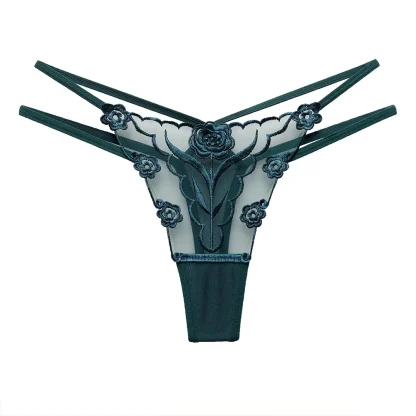 Embroidery Floral Sheer Thong