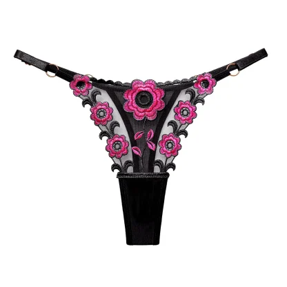 Embroidered Floral Thong