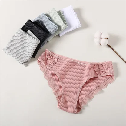 Lace Trim Solid Panties - Image 6