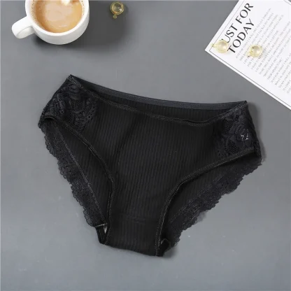Lace Trim Solid Panties - Image 4