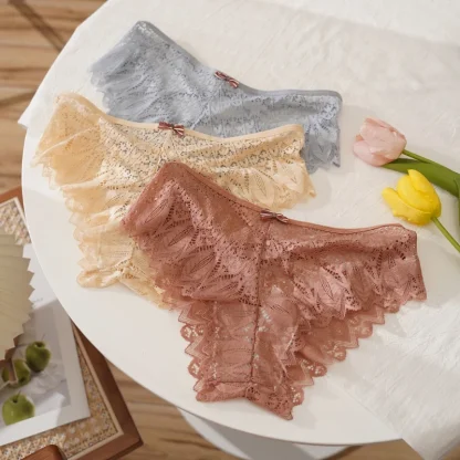 Sexy Solid Sheer Lace Panties - Image 5