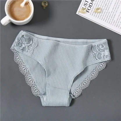 Lace Trim Solid Panties - Image 2