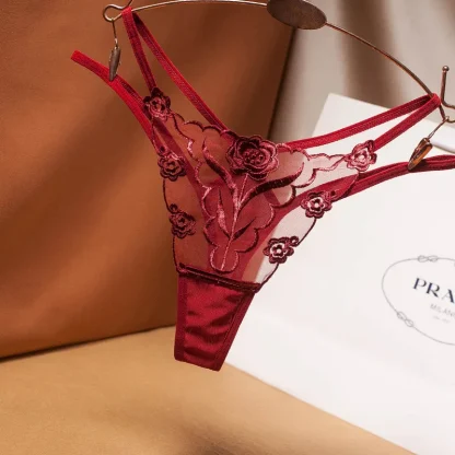 Embroidery Floral Sheer Thong - Image 6