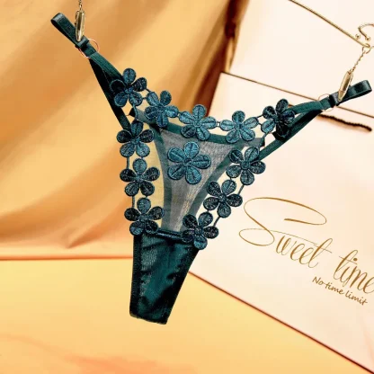 Embroidered Floral Sheer Thongs - Image 3