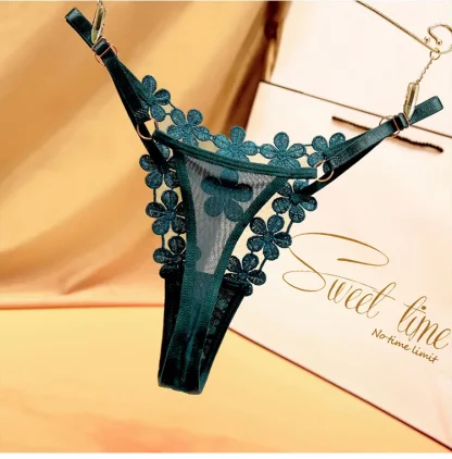 Embroidered Floral Sheer Thongs - Image 6