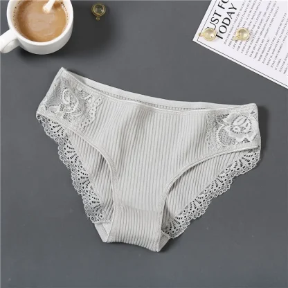 Lace Trim Solid Panties - Image 5