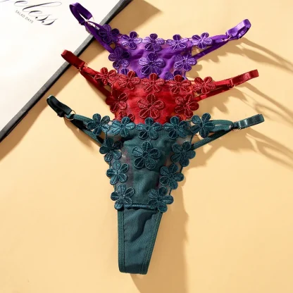 Embroidered Floral Sheer Thongs - Image 7
