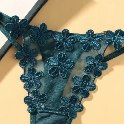 Embroidered Floral Sheer Thongs - Image 5