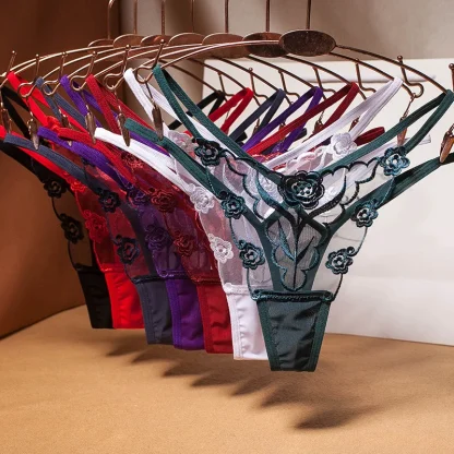 Embroidered Floral Sheer Thong - Image 7
